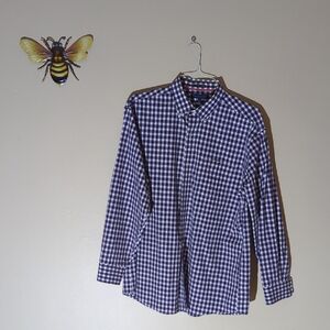 Tommy Hilfiger Navy and White Checkered Dress Shirt